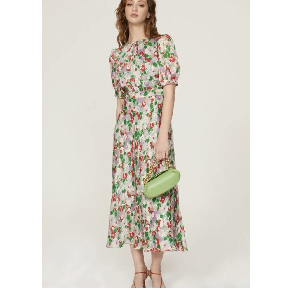 L.K. Bennett Women's Jemima Green Floral 100% Silk Maxi Dress Size US 6
